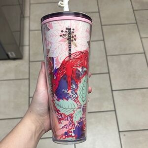 Starbucks Pink and Red 24 OZ Tumbler with Straw Topper